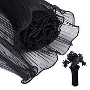 Polyester Flower Bouquet Wrapping Mesh Paper, with ABS Plastic Imitation Pearl Edge, Bouquet Packaging Paper Wrinkled Wavy Net Yarn, for Valentine's Day, Wedding, Birthday Decoration, Black, 4000x280x0.5mm(ORIB-WH0002-06C)