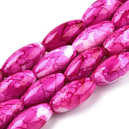 Baking Painted Glass Beads Strands, Swirl Glass Beads, Oval, Magenta, 22x10~10.5mm, Hole: 1.5~2.5mm, about 35~37pcs/strand, 30.31 inch(77cm)(DGLA-S115-22x10mm-S40)