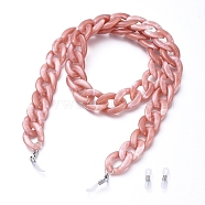Eyeglasses Chains, Neck Strap for Eyeglasses, with Acrylic Curb Chains, 304 Stainless Steel Lobster Claw Clasps and  Rubber Loop Ends, Pink, 30.7 inch(78cm)(AJEW-EH00021-02)