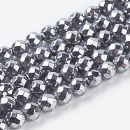 Non-Magnetic Synthetic Hematite Beads Strands, Faceted, Round, Silver Plated, 3mm, Hole: 1mm, about 136pcs/strand, 15.7 inch(X-G-G093-3mm)