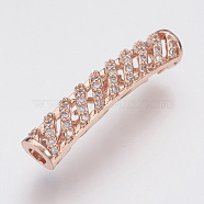 Brass Micro Pave Cubic Zirconia Tube Beads, Lead Free & Cadmium Free, Rose Gold, 31x6mm, Hole: 2.8mm(ZIRC-F083-068RG-RS)