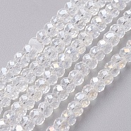 Electroplate Glass Beads Strands, Full Rainbow Plated, Faceted, Rondelle, Clear, 4~4.5x3mm, Hole: 0.5mm, about 130~135pcs/strand, 15.5~16 inch(39~40cm)(EGLA-F124-FR-B11)