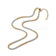 Two Tone 304 Stainless Steel Curb Chain Necklaces, with Brass Chain Extender, Golden & Stainless Steel Color, 44.5cm(NJEW-JN03541)