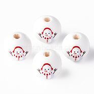 Painted Natural Wood Round Beads, Christmas Style, Snowman, Red, 16x15mm, Hole: 4mm(X1-WOOD-N006-181)