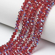 Electroplate Glass Beads Strands, Half Plated, Blue Plated, Faceted, Rondelle, FireBrick, 4x3mm, Hole: 0.4mm, about 123~127pcs/strand, 16.5~16.9 inch(42~43cm)(EGLA-A034-T4mm-I14)