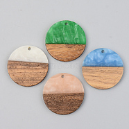 Opaque Resin & Walnut Wood Pendants, Flat Round, Mixed Color, 28x3mm, Hole: 2mm(RESI-S389-025A-C)