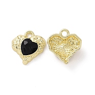 Rack Plating Alloy Glass Pendants, Cadmium Free & Lead Free & Nickle Free, Light Gold Tone Heart Charms, Black, 18x17x5.5mm, Hole: 2.5mm(FIND-I037-05LG-01)