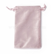 Velvet Jewelry Drawstring Bags, with Satin Ribbon, Rectangle, Misty Rose, 15x10x0.3cm(TP-D001-01B-01)