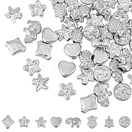 HOBBIEASY 310Pcs 8 Style CCB Plastic Beads, for DIY Jewelry Making, Elephant & Tortoise & Flower, Platinum, 8~12.5x8~10x3.5~4.5mm, Hole: 1.4~1.8mm, 310pcs(CCB-HY0001-02)