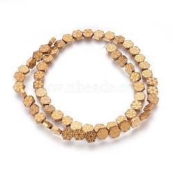 Electroplated Non-magnetic Synthetic Hematite Beads Strands, Polish, Snowflake, Golden Plated, 6x7x2mm, Hole: 1mm, about 62pcs/strand, 15.74 inch(40cm)(G-P392-G04)