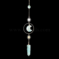 Natural Amazonite Moon & Bullet Window Hanging Suncatchers, Metal Sun Pendant Decorations, Car Ornament, 350mm, Moon: 30mm, Bullet: 45mm(DJEW-PW0009-035I)