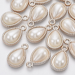 UV Plating ABS Plastic Pendants, with ABS Plastic Imitation Pearl, Light Gold, Teardrop, Creamy White, 21.5x13.5x6.5mm, Hole: 2mm(KY-T016-14)