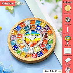 DIY Mosaic Coaster Making Kit, with White Latex Glue, Cleaning Sponge & Disposable Glove, Bamboo Cup Mat and Glass Mosaic Tiles, Crystal Grout, Cartoon Patches, Hot Air Balloon, 48x33x2mm(TH-CBAB785-01E)