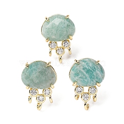 Brass Micro Pave Cubic Zirconia Stud Earring Findings with Natural Amazonite, Jellyfish, Facted, Rack Plating, 19.5x13mm, Hole: 1.8mm, Pin: 0.8x12.5mm(KK-Z096-05G-10)