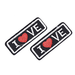 Computerized Embroidery Cloth Iron On Patches, Costume Accessories, Appliques, Rectangle with Word Love, Black, 55x20x1mm(X-FIND-T030-062)