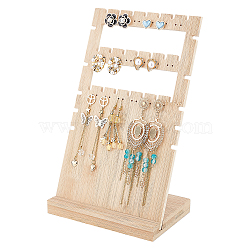 36-Hole 3-Row Wood Jewelry Display Stands, for Earrings, Necklaces Display Organizer Holder, Rectangle, BurlyWood, Finish Product: 14.4x9.5x23.5cm, about 2pcs/set(EDIS-WH0016-007A)