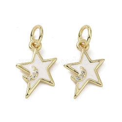 Brass Micro Pave Cubic Zirconia Pendants, with Enamel and Jump Ring, Star Charms, White, 15.5x11x2mm, Hole: 4mm(KK-L209-076G-02)