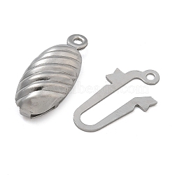 304 Stainless Steel Box Clasps, Oval, Stainless Steel Color, 14.5x21x4.5mm, Hole: 1.2mm(STAS-M084-02C-P)