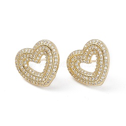 Rack Plating Brass Stud Earrings, Micro Pave Clear Cubic Zirconia Earring for Women, Heart, Lead Free & Cadmium Free, Real 18K Gold Plated, 16.5x17.5x3mm, Pin: 0.8mm(EJEW-A088-13G)