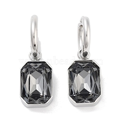 304 Stainless Steel Hoop Earring, Rectangle Glass Dangle Earring for Women, Stainless Steel Color, Silver, 31mm, Pin: 0.9mm(EJEW-C017-06P-02)