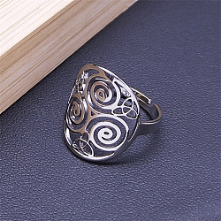 Non-Tarnish 304 Stainless Steel Triskele Triskelion Adjustable Rings, Stainless Steel Color, Inner Diameter: 18mm(RJEW-C074-07P)