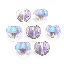 Electroplate Transparent Glass Beads, Half Plated, Heart, Plum, 10.5x12x6.5mm, Hole: 1mm(GLAA-T022-13-B01)
