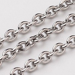 Tarnish Resistant 304 Stainless Steel Cable Chains, with Spool, Unwelded, Stainless Steel Color, 4x3x0.8mm, about 32.8 Feet(10m)/roll(CHS-L015-37)