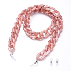 Eyeglasses Chains, Neck Strap for Eyeglasses, with Acrylic Curb Chains, 304 Stainless Steel Lobster Claw Clasps and  Rubber Loop Ends, Pink, 30.7 inch(78cm)(AJEW-EH00021-02)