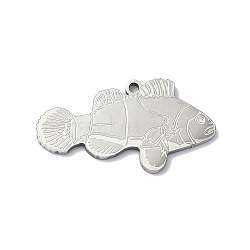 201 Stainless Steel Pendants, Laser Cut, Fish Charm, Stainless Steel Color, 15.5x28.5x1.5mm, Hole: 1.5mm(STAS-R118-01P)