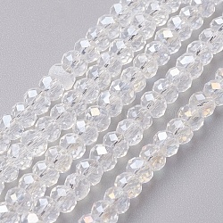 Electroplate Glass Beads Strands, Full Rainbow Plated, Faceted, Rondelle, Clear, 4~4.5x3mm, Hole: 0.5mm, about 130~135pcs/strand, 15.5~16 inch(39~40cm)(EGLA-F124-FR-B11)