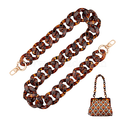 Leopard Print Pattern Acrylic Curb Chain Bag Handles, with Alloy Swivel Clasps, for Crossbody Bag Replacement Accessories, Saddle Brown, 80.5cm(FIND-WH0120-04A)