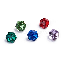 K5 Glass Rhinestone Cabochons, Pointed Back & Back Plated, Faceted, Hexagon, Mixed Color, 6x6.9x4mm(RGLA-L013-B-M)