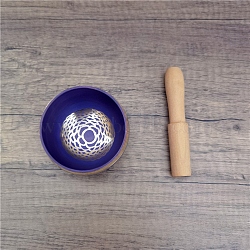 Brass Singing Bowl & Wood Striker Set, Nepal Buddha Meditation Sound Bowl, Yoga Sound Bowls, for Holistic Stress Relief Meditation and Relaxation, Dark Blue, 80mm(PW-WG99FB6-01)