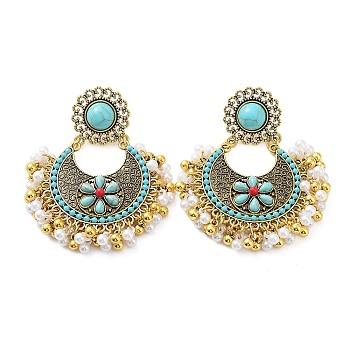 Resin Stud Earrings, with Zinc Alloy Finding and Sterling Silver Pin, Turquoise, 67x48mm
