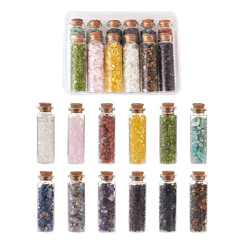 Glass Wishing Bottle, For Pendant Decoration, with Red Jasper Chip Beads Inside and Cork Stopper, 22x71mm, 12pcs/box