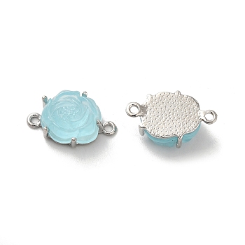 Alloy Connector Charms, Rose Links with Resin, Platinum, Lead Free & Cadmium Free, Light Blue, 13.5x16x7.5mm, Hole: 1.6mm