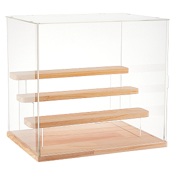 Assemble Acrylic Display Boxed, with and Wood, for Model Toy Display, Clear, 31.6x23.9x1.15cm, 11pcs/set