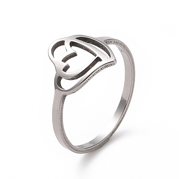 201 Stainless Steel Interlocking Double Heart Finger Ring, Hollow Wide Ring for Women, Stainless Steel Color, US Size 6 1/2(16.9mm)