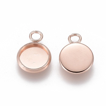 201 Stainless Steel Pendant Cabochon Settings, Plain Edge Bezel Cups, Flat Round, Rose Gold, Tray: 8mm, 13.5x10x2mm, Hole: 2mm