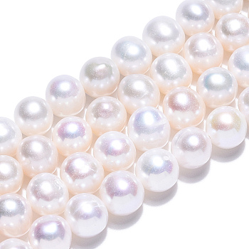 Natural Cultured Freshwater Pearl Beads Strands, Round, Creamy White, 6~7mm, Hole: 0.6mm, about 58pcs/strand, 13.78 inch(35cm)