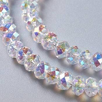 Glass Imitation Austrian Crystal Beads, Faceted Rondelle, Clear AB, 6x4mm, Hole: 1.2mm