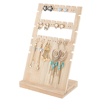 36-Hole 3-Row Wood Jewelry Display Stands, for Earrings, Necklaces Display Organizer Holder, Rectangle, BurlyWood, Finish Product: 14.4x9.5x23.5cm, about 2pcs/set