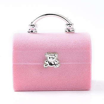 Lady Bag with Bear Shape Velvet Jewelry Boxes, Portable Jewelry Box Organizer Storage Case, for Ring Earrings Necklace, Pink, 5.7x4.4x5.5cm