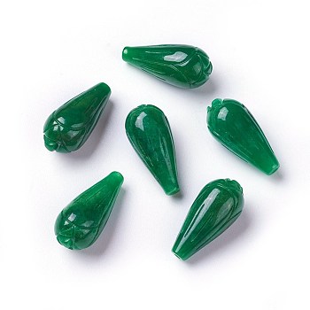 Natural Myanmar Jade/Burmese Jade Half Drilled Beads, Dyed, teardrop, 21~22x10mm, Hole: 1.2mm
