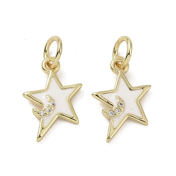 Brass Micro Pave Cubic Zirconia Pendants, with Enamel and Jump Ring, Star Charms, White, 15.5x11x2mm, Hole: 4mm