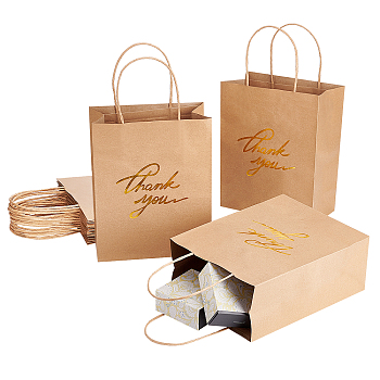 Rectangle Kraft Paper Bag, with Handle, Word Thank you, for Party Recycled Bag, Peru, 25.4x20.3x10.2cm
