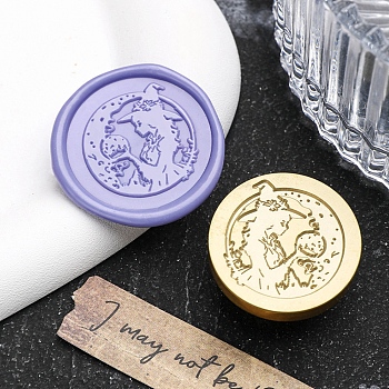 Halloween Theme Golden Tone Brass Wax Seal Stamp Head, for DIY Wax Seal Stamp Making, Witch, 30x25x15mm, Hole: 6.9mm