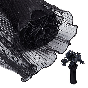 Polyester Flower Bouquet Wrapping Mesh Paper, with ABS Plastic Imitation Pearl Edge, Bouquet Packaging Paper Wrinkled Wavy Net Yarn, for Valentine's Day, Wedding, Birthday Decoration, Black, 4000x280x0.5mm