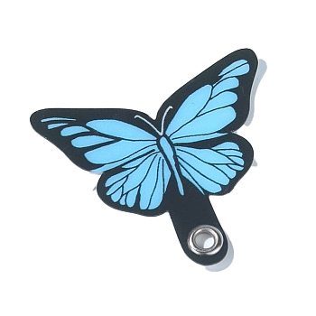 Butterfly PVC Mobile Phone Lanyard Patch, Phone Strap Connector Replacement Part Tether Tab for Cell Phone Safety, Light Sky Blue, 6x3.6cm