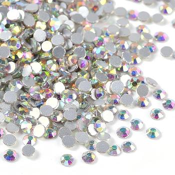 Glass Flat Back Rhinestone, Grade A, Back Plated, Faceted, Half Round, Crystal AB, SS5, 1.7~1.8mm, 1440pcs/bag